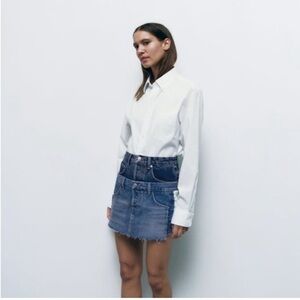 ZARA ZW Denim Mini Skirt Double Waisted Upcycled Ultra Mini Size Small